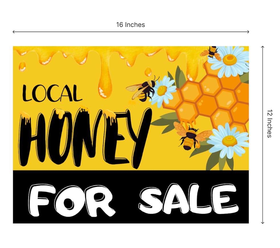 Set of 3 Double Sided 12x16 Inches Local Honey For Sale Yard Sign with Metal H-Stakes - Local Honey Sale Signs for Farm Garden Lawn Outdoor - Funny Signs For Sale Bee Hive Decoration