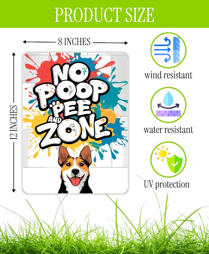 Set of 3 Double Sided 12x8 Inches Plastic Sign "No Poop and Pee Zone" - Signs No Dog Pooping and Peeing For Lawn - Signage Pick Excrement Dogs Clean Up Behind Yard - Keep Pet Off Grounds