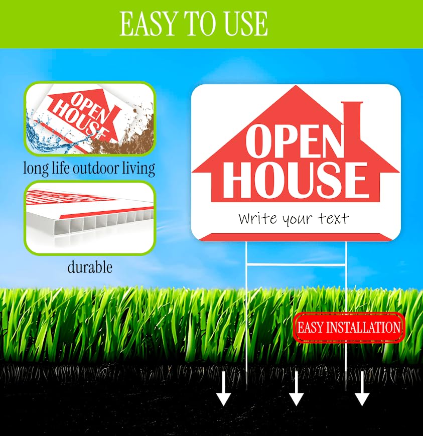 Set of 3 Double Sided 12x16 Inches Plastic Sign "Open House" - Signs Realtor Supplies Real Estate and Sale - Brokerages for Tenants Private Property - Signage Homeowners Selling Their Homes