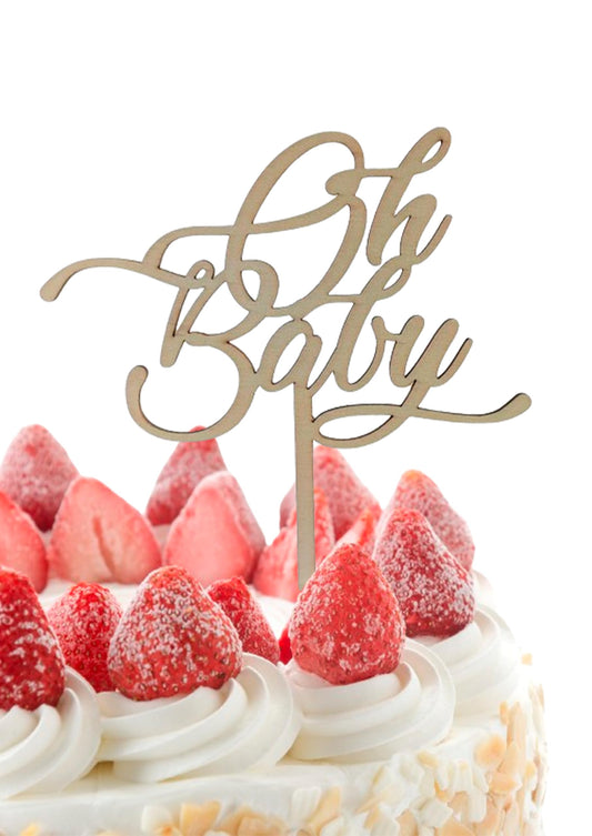 Party to Be Oh Baby Cake Topper - Wood Baby Shower Gender - Reveal Party Cake Decoration - Birthday Party Decorations Supplies - Cake Decoration for Girls or Boys - Baby Party Photo Booth Props