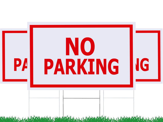 3-Piece Outdoor Sign Set - No Parking Signs 12x8 Inch Double Sided Design with Plastic with Metal stakes - Waterproof for Outdoor Driveways - Parking Lawn Signs for Yard or Business