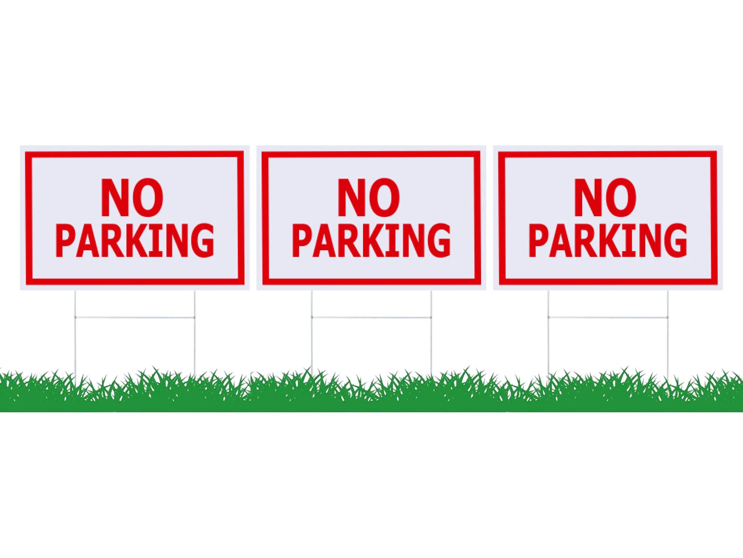 3-Piece Outdoor Sign Set - No Parking Signs 12x8 Inch Double Sided Design with Plastic with Metal stakes - Waterproof for Outdoor Driveways - Parking Lawn Signs for Yard or Business