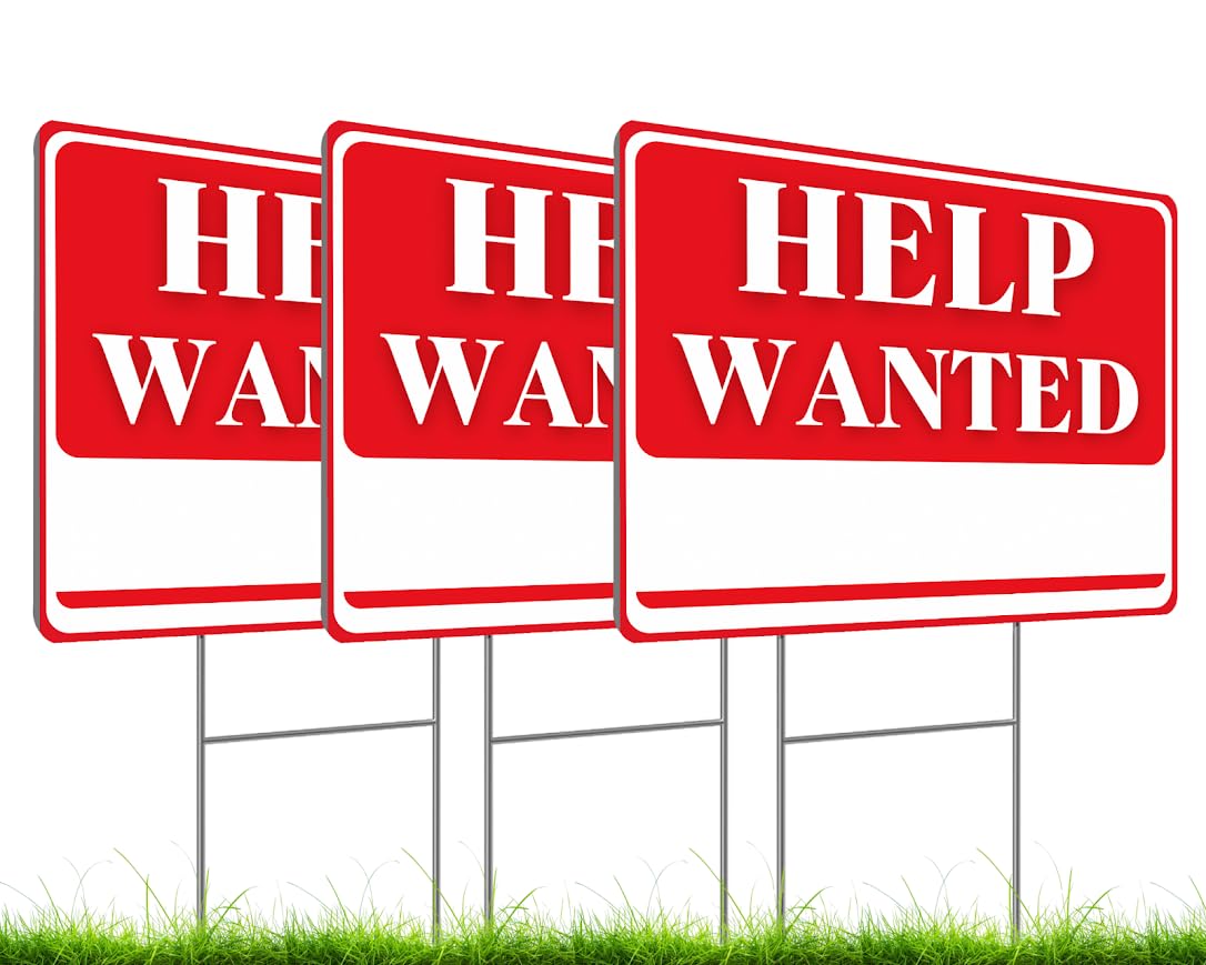 Set of 3 Plastics Double Sided 12x16 Inches Help Wanted Signs with Metal Stakes - Perfect for Home Owners Help Wanted Sign - Be a Good Neighbor Help Wanteds Sign for Outdoor or Indoor