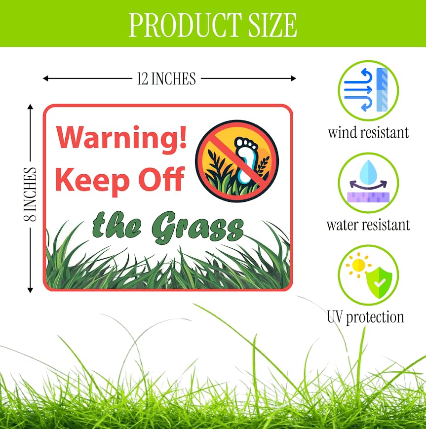 Set of 3 Double Sided 12x8 Inches Plastic Sign "Warning! Keep Off the Grass" - Signs to Warn Others and Protect Your Lawn from Unwanted Damage - Signage Warning Avoid This Private Lawn Area