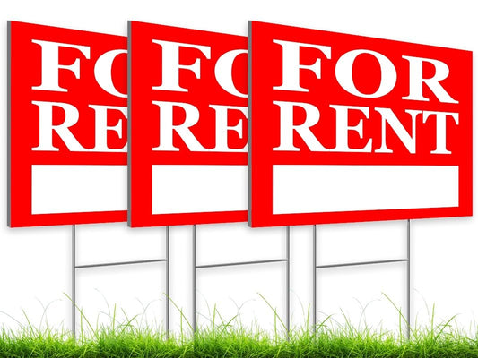 3 Pack 12x8 inch For Rent Sign Single Sided - Home for Rent Lawn Sign for Real Estate Agent, Homeowner - For Rent Rental House Home Apartment Car Auto Store Shops Business - Home Rent For Sale Signs