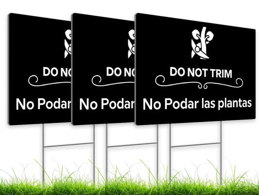 Set of 3 Plastic Do Not Trim Yard Signs with Metal Stakes - No Podar Las Plantas Sign - Garden Markers for Outdoor Lawn - Plastics Garden Signs Outdoor or Indoor for Lawn Yard