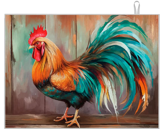 18x24 Inches Dish Drying Mats with Rooster for Kitchen Counter - Farmhouse Absorbent Microfiber Drying Pad - Slip Resistant Kitchens Counters Accessories - Dishes Pad Absorbents Fast Dry