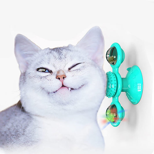 ULVEOL Windmill Cat Toy Turntable Interactive Cat String Toys with Suction Cup - Wall Mount Funny Cats Spinner with Rotatory Toy Ball - Spinning Cat Toy for Indoor - Catnip and Fidget Toys