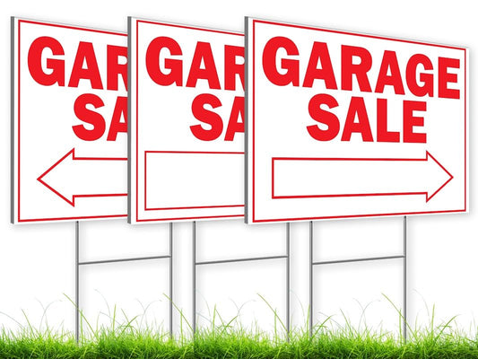 3X Double Sided 12" x 8" Garage Sale Sign - for Sale Signs Tall Stands Corrugated Plastic Plaque Custom Yard Signs with Lawn Stakes Personalized Street Signs - Garage Sale Open Door Signs