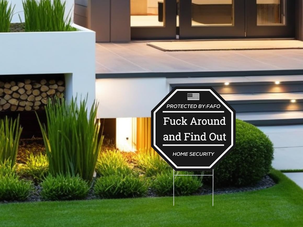 Set of 3 Double Sided 12x12 Inches Fuck Around and Find Out Signs with Metal H-Stakes - FAFO Home Security Front Yard Sign Decor - Property Security Protected By Surveillance Sign - Funny Warning Sign