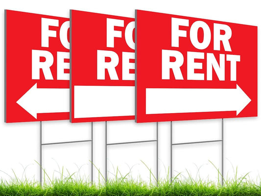 Double Sided Plastic Home for Rent sign - Set of 3 Pieces 12x8 Inch - Yard Sign with Tall Stands for Rentals Home Car Apartment Stores Business - Lawn Signs with Stakes and Garage Sale Sign