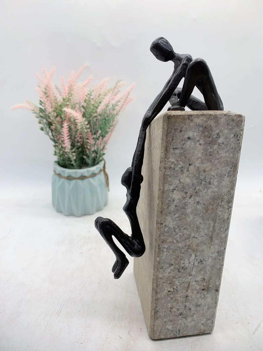 Industrial Abstract Cast Iron Art Sculpture Couple - Man Lifting Woman from Ledge - Modern Love Gift for Couples Cast Iron Shelf Decor for Home, Farmhouse, Bedroom, Living Room