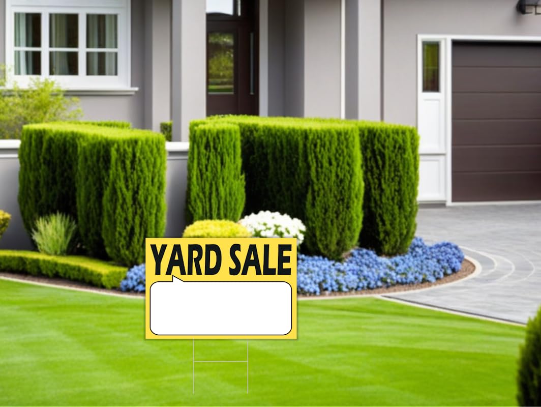 3 Yard Sale Signs with Stakes High Visibility Double Sided Printing 12x16 Inch - Corrugated Plastic - Lawn Outdoor Garage or Outdoor Property Sale Sign for Business or Personal Use