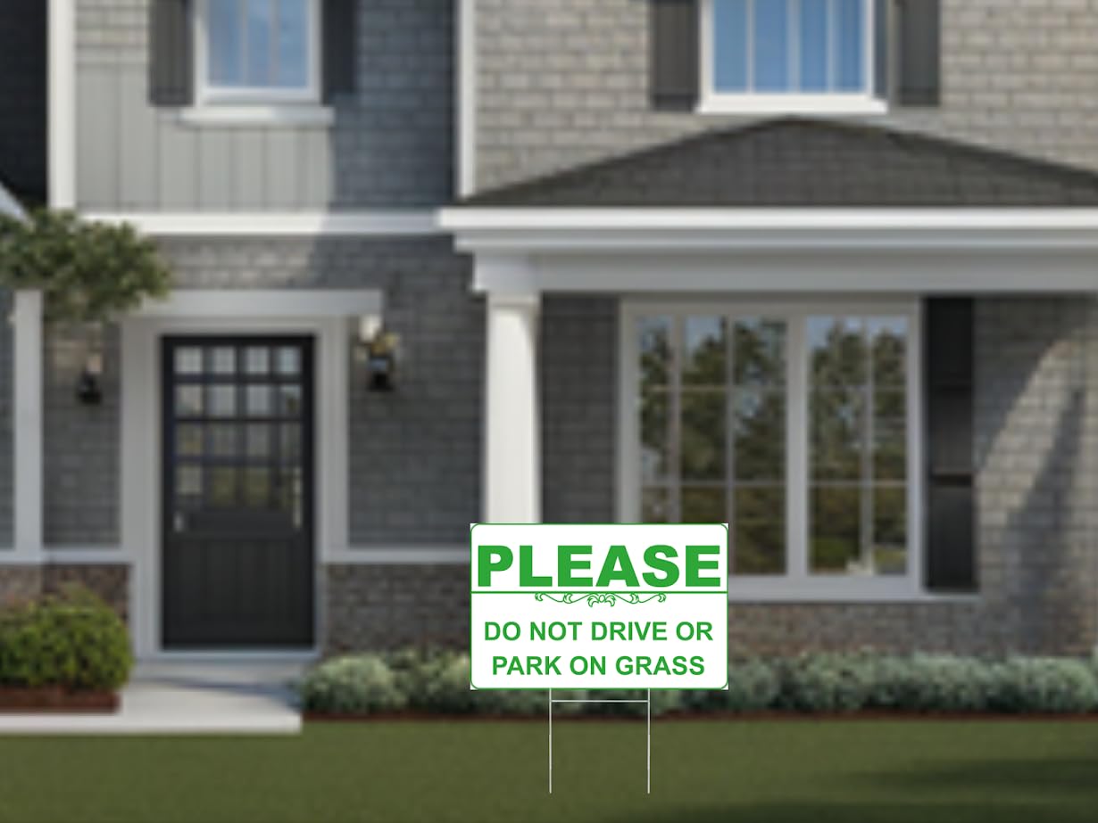 Set of 3 pcs 12 x 8 inch Please Don't Drive Staked Sign - No Parking on Lawn Reversible Sign - No Parking Sign and Don't Walk on Grass - Please Keep Away from Grass Sign - Keep Off The Grass Yard Sign