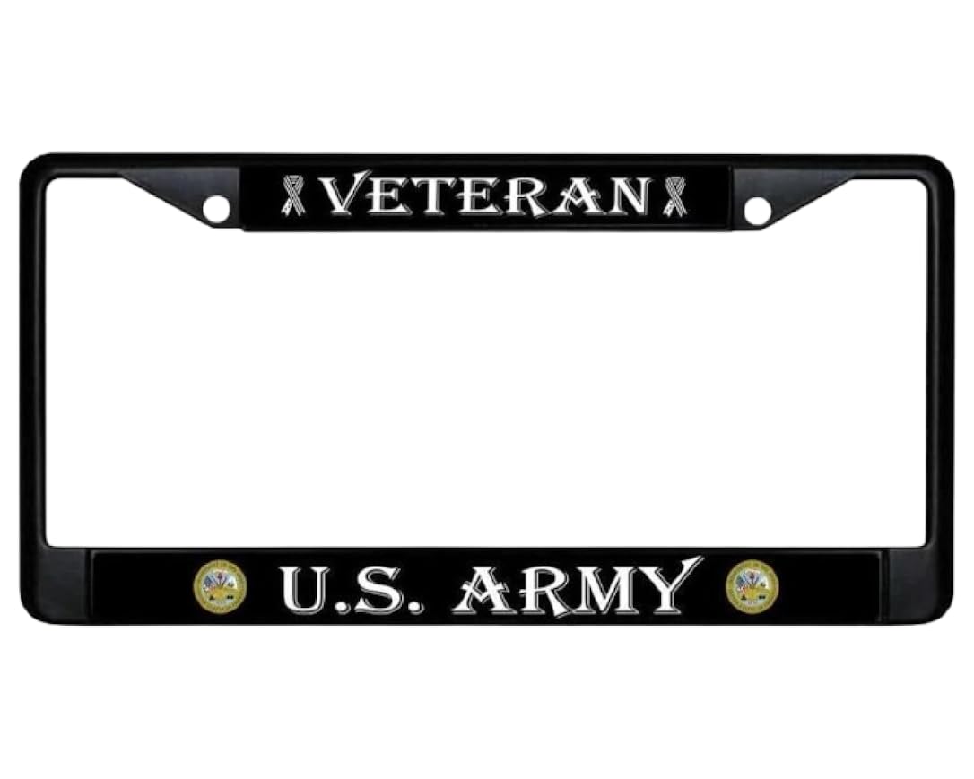 Patriotic Car License Plate Frame - License Plate Frame US Army Veteran - Standart Cars USA Stainless Steel Tag Frame for Front and Rear - Metal Plate Frame with Screws 6 x 12.25 inches