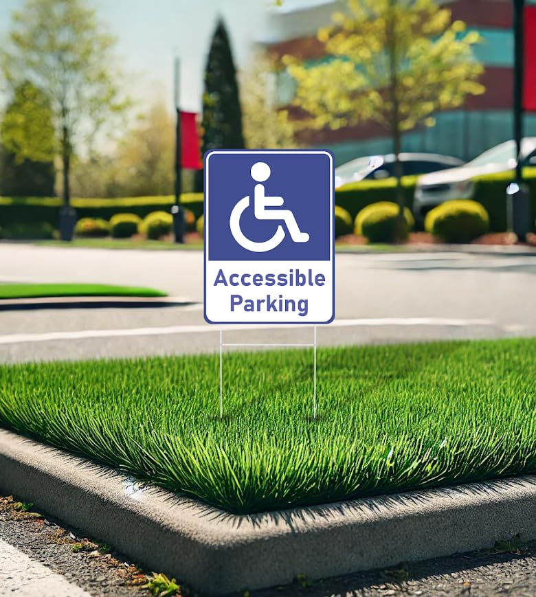 Set of 3 Double Sided 12x16 Inches "Accessible Parking" Sign with Metal H-Stakes - Reserved Spaces for Handicap Permit Vehicles - Restricted Parking for Vehicles with Authorization