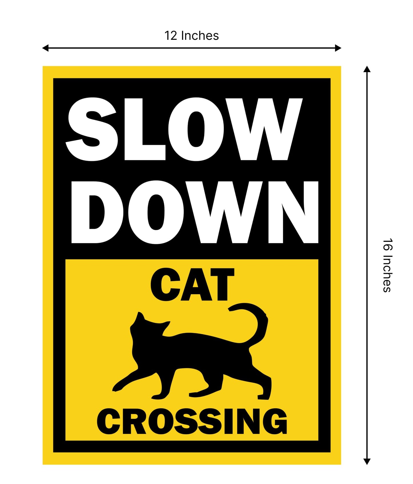 Set of 3 Double Sided 12x16 Inches Slow Down Cat Crossing Sign with Metal Wire H-Stakes - Slow Down Caution Sign For Neighborhoods Yard Farm - Plastic Decorations Animal Crossing Signs