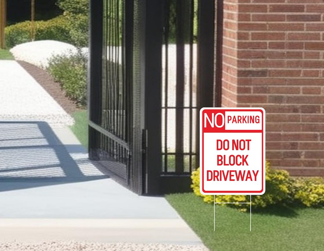 Set of 3 Double Sided 12x16 Inches No Parking Do Not Block Driveway Sign with Metal Wire H-Stakes - No Parking on Grass Sign - Plastic Please Do Not Drive Indoor or Outdoor Sign Use