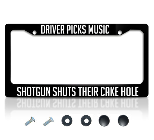 6x12.25 Inch License Plate Frame with 2 Holes and Screws Driver Picks Music Shotgun Shuts Their Cake Hole - Black Plate Frames Auto Car Accessoriesn - for US Standard Frame for Front and Rear