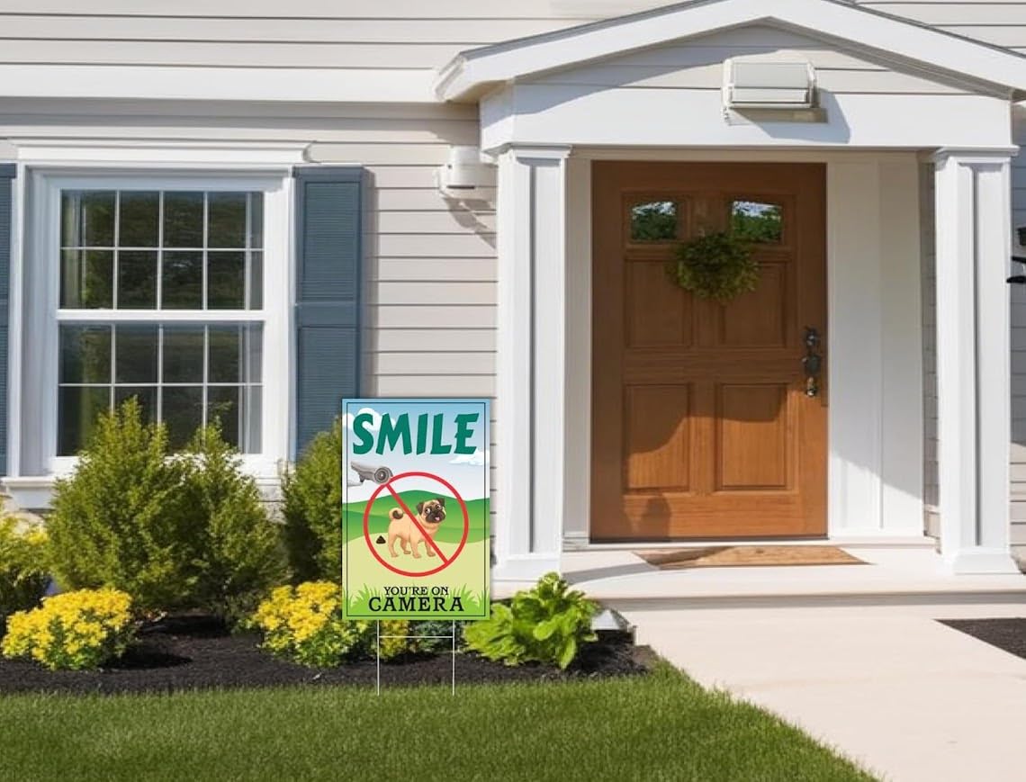 12x8 Pack of 3 Funny Smile You're On Camera Yard Sign with Stakes - Double-Sided Security Camera Video Surveillance Signs for Home Business - Warning Plastic Signs for Property Indoor or Outdoor