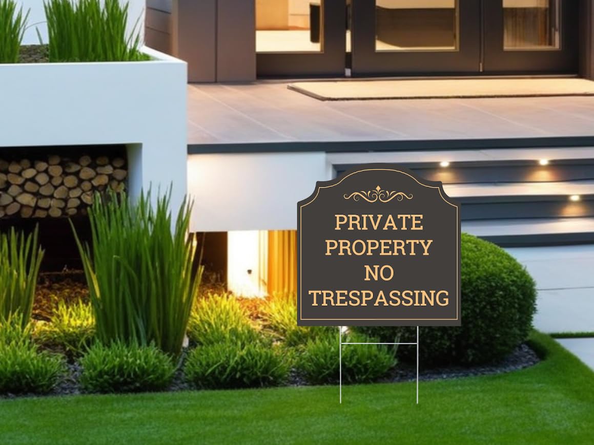 Set of 3 Double Sided 12x12 Inches Private Property No Trespassing Signs with Metal Stakes - Personalized Property Signs for Home - No Trespassing Sign for House Front Yard for Outdoor or Indoor