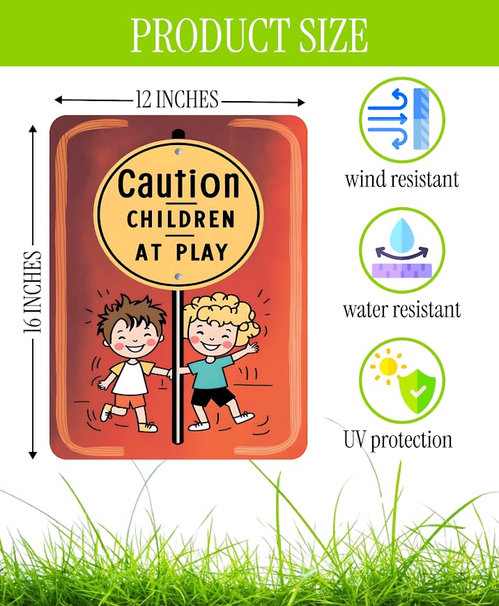 Set of 3 Double Sided 12x16 Inches "Caution Children at Play" Sign with Metal H-Stakes - Drive Like your Child Live Here Signs - Slow Down for Neighborhoods Speed Limit Signage