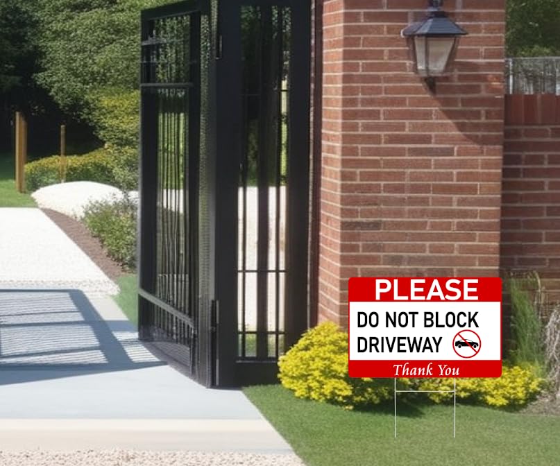 Pack of 3 Do Not Block Driveway Sign12x8 inch with Stake - No Parking Private Driveway Sign - No Parking Signs Will Be Towed - No Parking on Gras Sign - Please Do Not Drive or Park on Grass Yard Sign