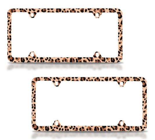 2X Personalized Car License Plate Frames for US Standard Frame with Leopard Cheetah Print - Stainless Steel Plate Frame with Screws 6x12.25 inch with 4 Holes and Screws - Leopard Decor Metal Frames