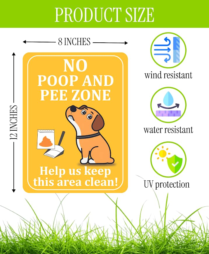 Set of 3 Double Sided 12x8 Inches Plastic Sign "No Poop and Pee Zone" with Metal H-Stakes - Help Us Keep this Area Clean - Pick Up After your Pet - Signage no Dog Pooping and Peeing in Garden