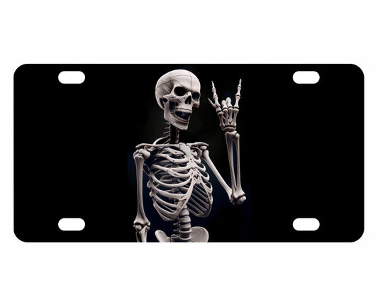 Personalized Human Skeleton Black License Plate Frame - Funny Halloween Skull Front License Plate Frames Designs with 4 Standard Slotted Mounting Holes - Vanity for Front of Car Spooky Skeleton Print