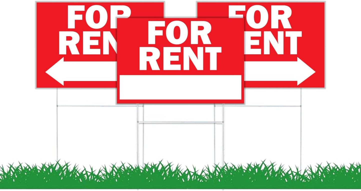 Double Sided Plastic Home for Rent sign - Set of 3 Pieces 12x8 Inch - Yard Sign with Tall Stands for Rentals Home Car Apartment Stores Business - Lawn Signs with Stakes and Garage Sale Sign