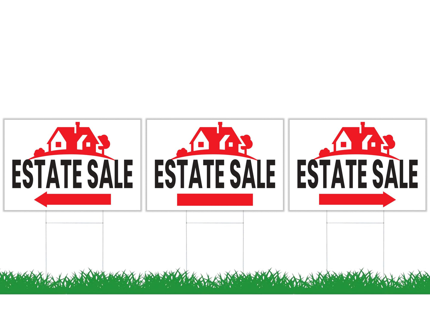 8x12 Inch pack of 3 Double Sided Estate Sale Signs - Estate Sale Arrows Signs with Metal H Stakes - House For Sale Signs for Real Estate Agent Realtor Supplies - Real Estate Perfect for Home Owners