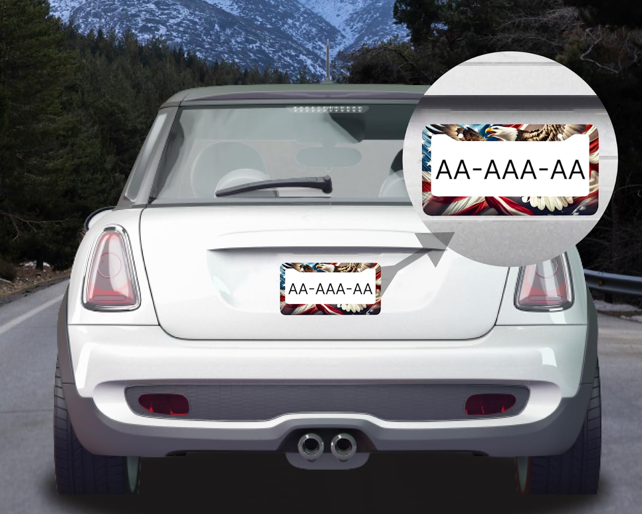 Personalized License Plate Frame 6x12.25 Inches - in The National Colors of American - Bald Eagle Print with 2 Standard Slotted Mounting Holes - Aluminum Alloy Frames for Number