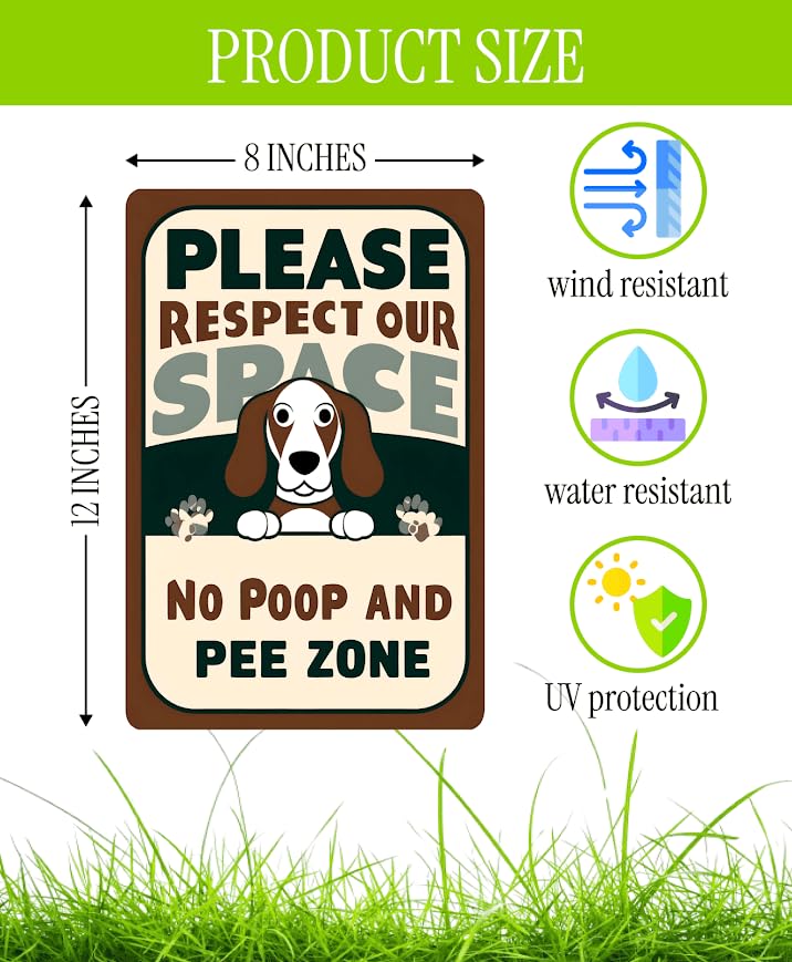 Set of 3 Double Sided 12x8 Inches Plastic Sign "Please Respect Our Space and Peee Zonie No Poop and Pee Zone" - No Dog Poop Signs for Yard - Please Clean Up After Your Pet - No Pooping Dog for Garden