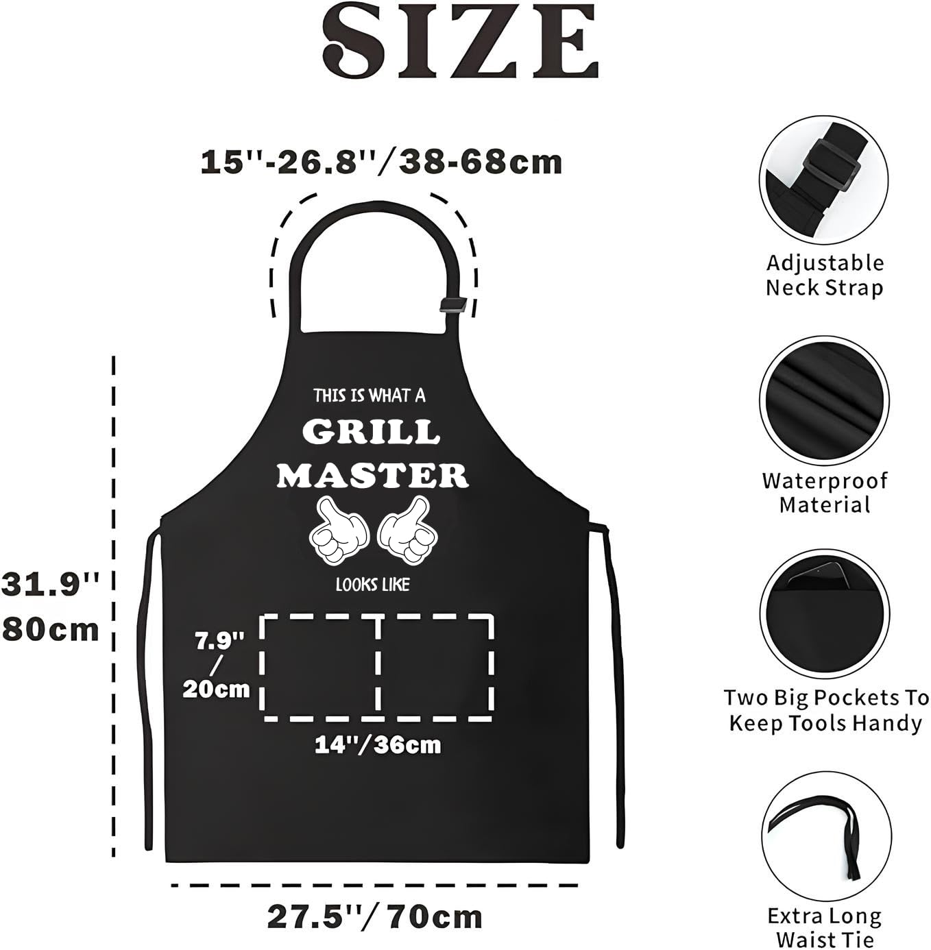 27.5x31.9 Inch Baking Polyester Aprons with 2 Pockets - This Is What A Grill Master Looks Like Prints Apron - Funny BBQ Black Chef Apron for Boys or Girls - Kitchen Cooking Aprons for Women and Man