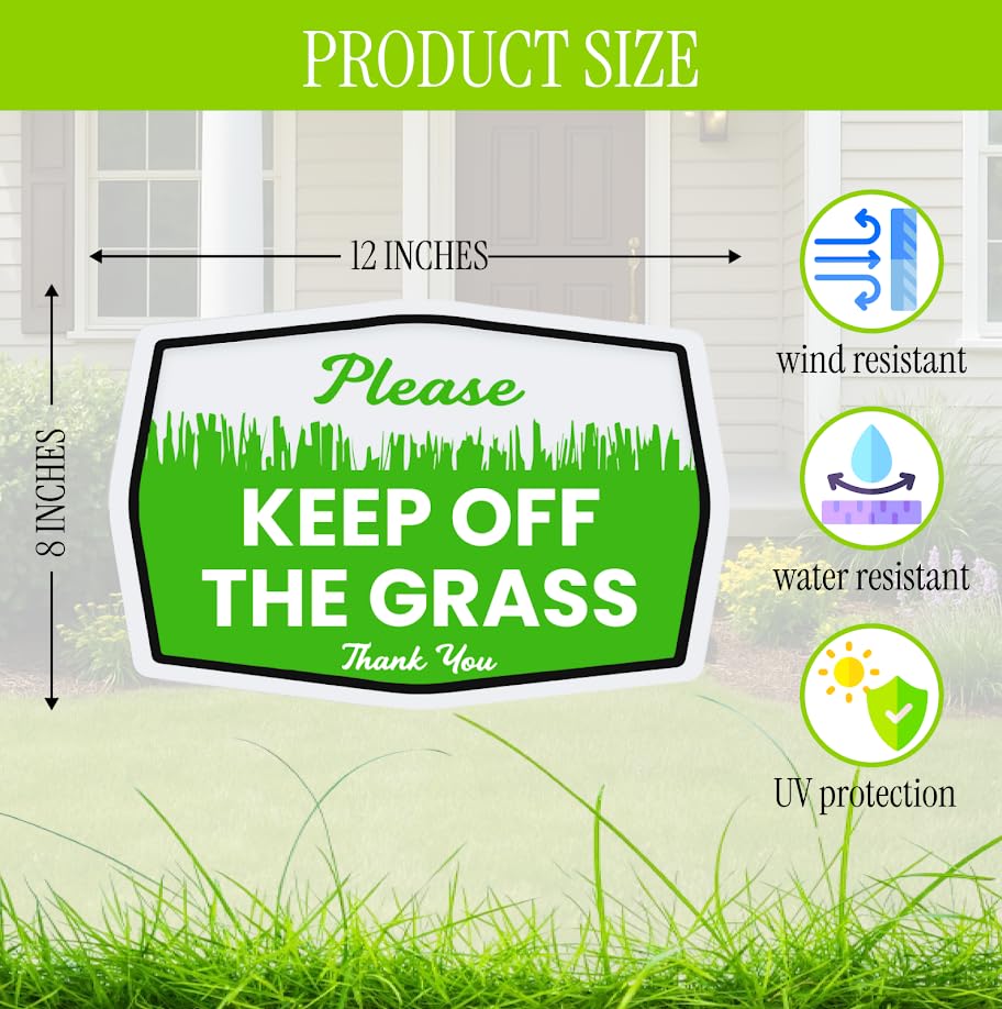 Set of 3 Double Sided 12x8 Inches Plastic Please Keep Off The Grass Thank You Signs with Metal H-Stakes - Curb Your Dog no Pooping and Peeing Lawn Signs - No Dog Poop Signs for Yard Decoration