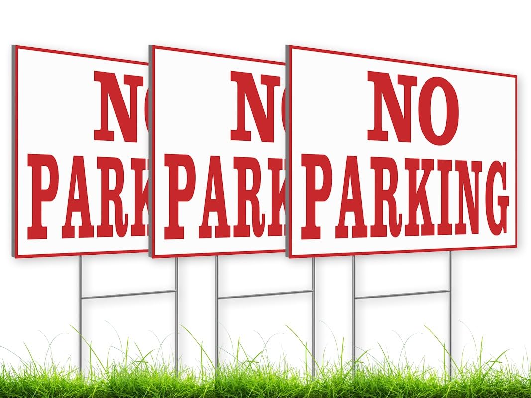 Set of 3 Parking Prohibited Signs with Stand 12x8 Inch Double Sided with Plastic and Waterproof - No Parking Signs for Business or Yard - Personalized Parking Lawn Signs for Street