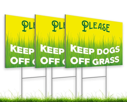 3 Pack Double Sided 12 x 8 Keep Dogs Away From Grass Sign With Stakes - Easy To Insert In Ground Sign - Keep Dogs Out Of Lawn Sign - Keep Neighbor's Dog Out Of My Yard Sign- No Dog Don't Pee Signs