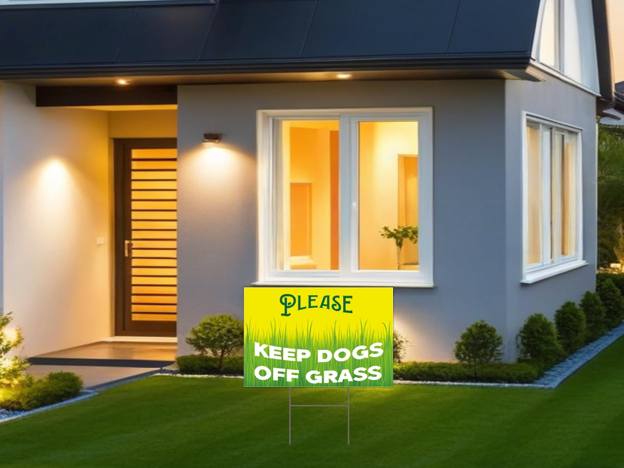 3 Pack Double Sided 12 x 8 Keep Dogs Away From Grass Sign With Stakes - Easy To Insert In Ground Sign - Keep Dogs Out Of Lawn Sign - Keep Neighbor's Dog Out Of My Yard Sign- No Dog Don't Pee Signs