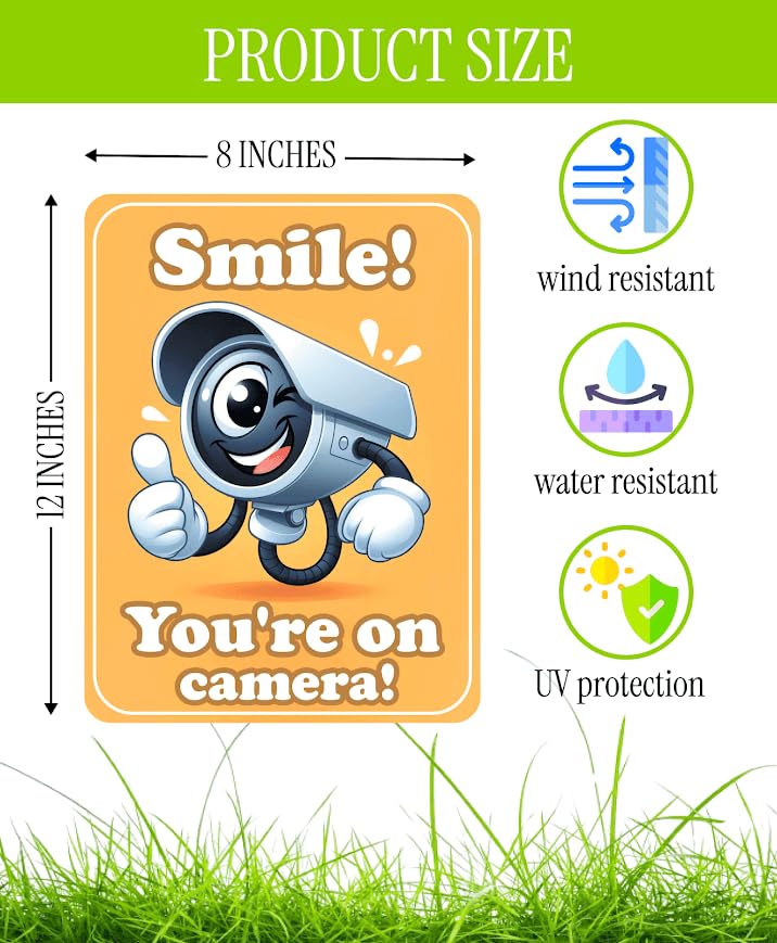 Set of 3 Double Sided 12x8 Inches Plastic Sign "Smile! You're On Camera!" - Signs No Tresspassing Video Surveillance Private Property - Signage Surveillance Outdoor is House Under Observation