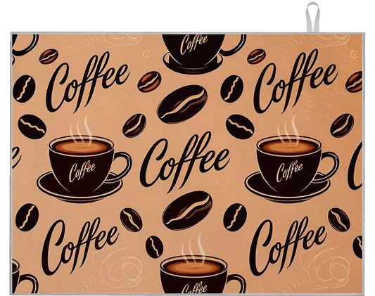 18x24 Inches Dish Drying Mats with Coffee for Kitchen Counter - Coffee Drying Mat with Absorbent Reversible Microfiber - Coffee Bean Dish Rack Pad - Brown Coffee Mat for Kitchen Counter or Coffee Bar