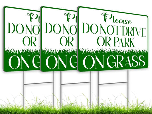 8x12 inch 3 Pack Please Do Not Drive or Park on Grass Yard Sign - No Parking on Grass Sign - Stay Off Grass Signs for Yard - No Parking Signs with Stand - Stay Off Lawn Sign - Keep off Grass Sign