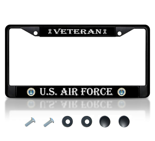 Car License Plate Frame US Air Force Veteran - Standart Cars USA Stainless Steel Frame for Front and Rear - Metal Plate Frame with 2 Holes and Screws 6x12.25 inches - Metal License Plate USA