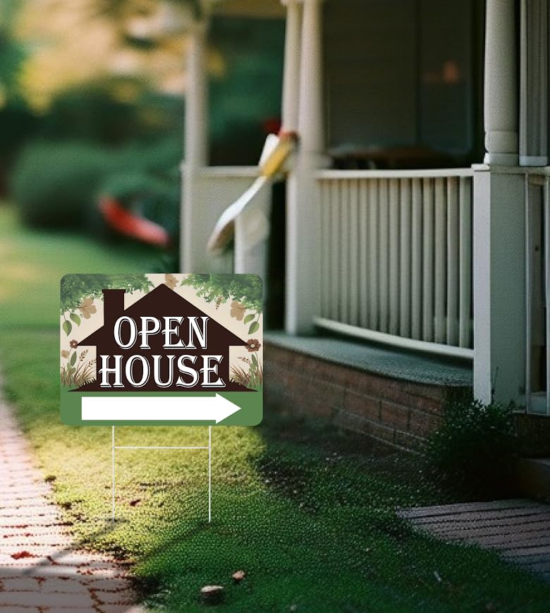 Set of 3 Double Sided 12x16 Inches Plastic Sign "Open House" - Directional Arrows Real Estate Agent Supplies - Signs for Real Estate Which is Put Up for Sale - Sale of Houses for Individuals