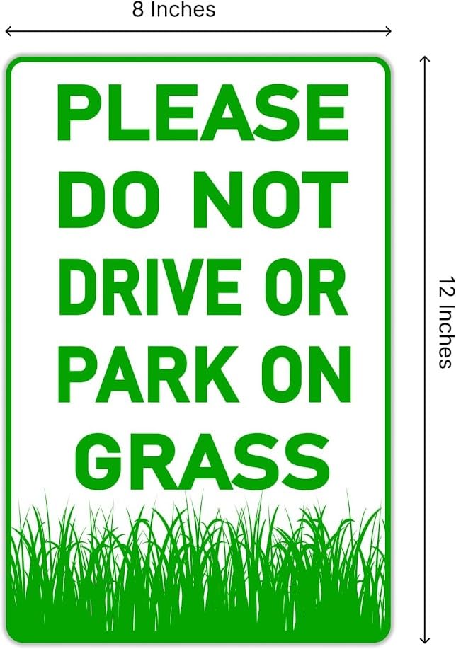 3 Pack 12х8 inch Please Do Not Drive Or Park On Grass Signs with Metal Wire H-Stakes - Stay Off Lawn Sign - No Parking on Grass Sign - No Parking Private Driveway Sign - Keep Off The Grass Yard Sign