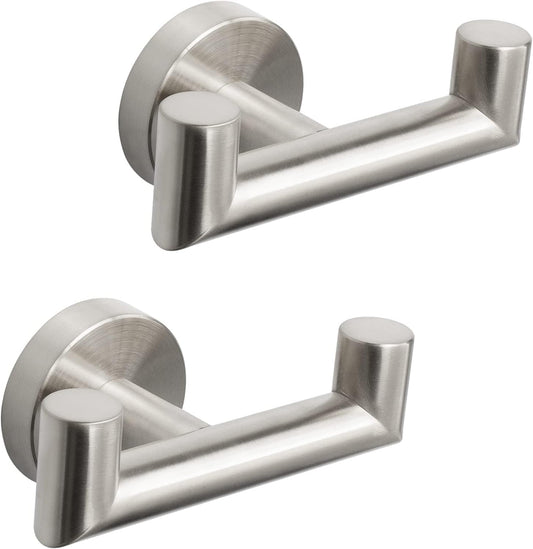 ULVEOL Set of 2 Double Brushed Nickel Towel Hooks for Bathrooms - Stainless Steel Cup Hooks for Shower - Towel Holder Suction Shower Hooks for Inside Shower - Stylish Bath Hooks for Towels