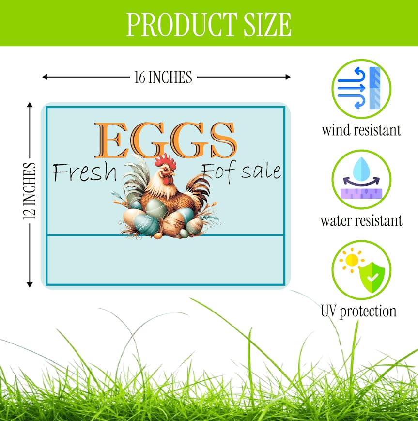 Set of 3 Double Sided 12x16 Inches Eggs Fresh for Sale Sign with Metal H-Stakes - Farm Fresh Eggs Sign for Outdoor and Indoor - Signs Chicken Coop Decoration - Fresh Chicken Eggs For Sale Sign