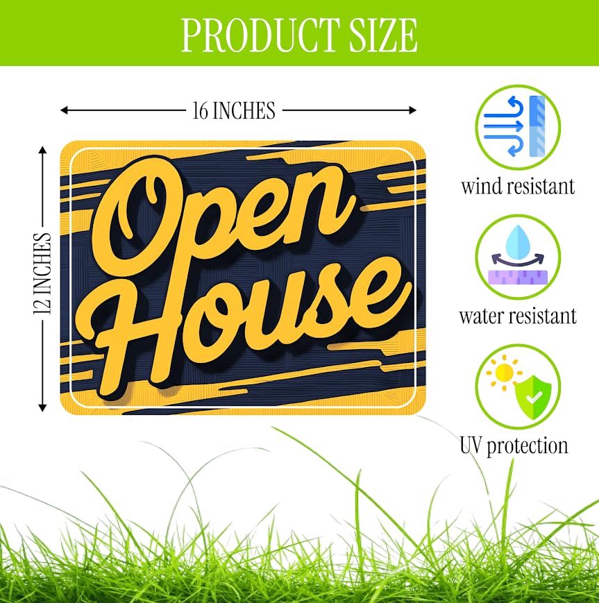 Set of 3 Double Sided 12x16 Inches Plastic Sign "Open House" - For Sale By Owner Yard Signs - Renting Out Through a Real Estate Agency - Signage for Private Real Estate Brokerage Firms