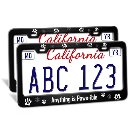 2 Pack Paw Print License Plate Frames Funny Dog Paw Print License Plates Covers Car Tag Frame Cover for License Plate Metal Lighted Aluminum Stainless Car Accessories with 2 Holes