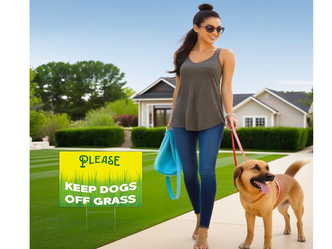 3 Pack Double Sided 12 x 8 Keep Dogs Away From Grass Sign With Stakes - Easy To Insert In Ground Sign - Keep Dogs Out Of Lawn Sign - Keep Neighbor's Dog Out Of My Yard Sign- No Dog Don't Pee Signs